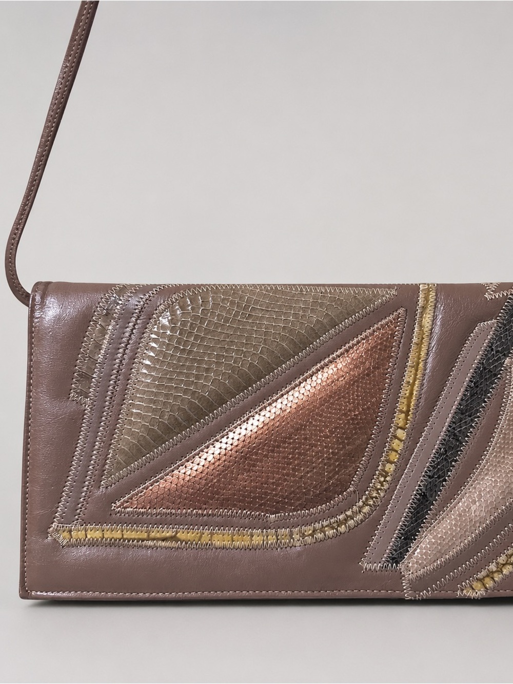 Vintage Varon Patchwork Exotic Leather Envelope Clutch Shoulder Bag